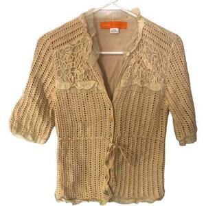 Cynthia Cynthia Steffe Lined‎ Crochet Beige Button Front Sweater Cardigan Medium